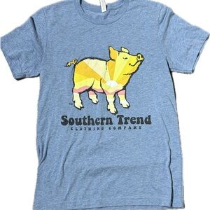 Southern Trend Bella Canvas Blue Shirt with Pig Design